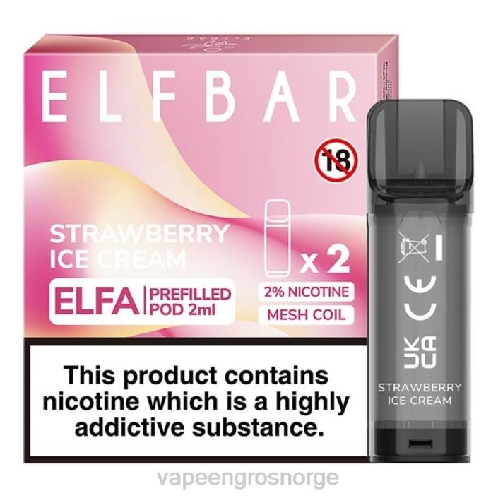vape med nikotin Norge | 626N324 jordbær iskrem ELFBAR Elfa ferdigfylt pod - 2ml - 20mg (2 pakke)