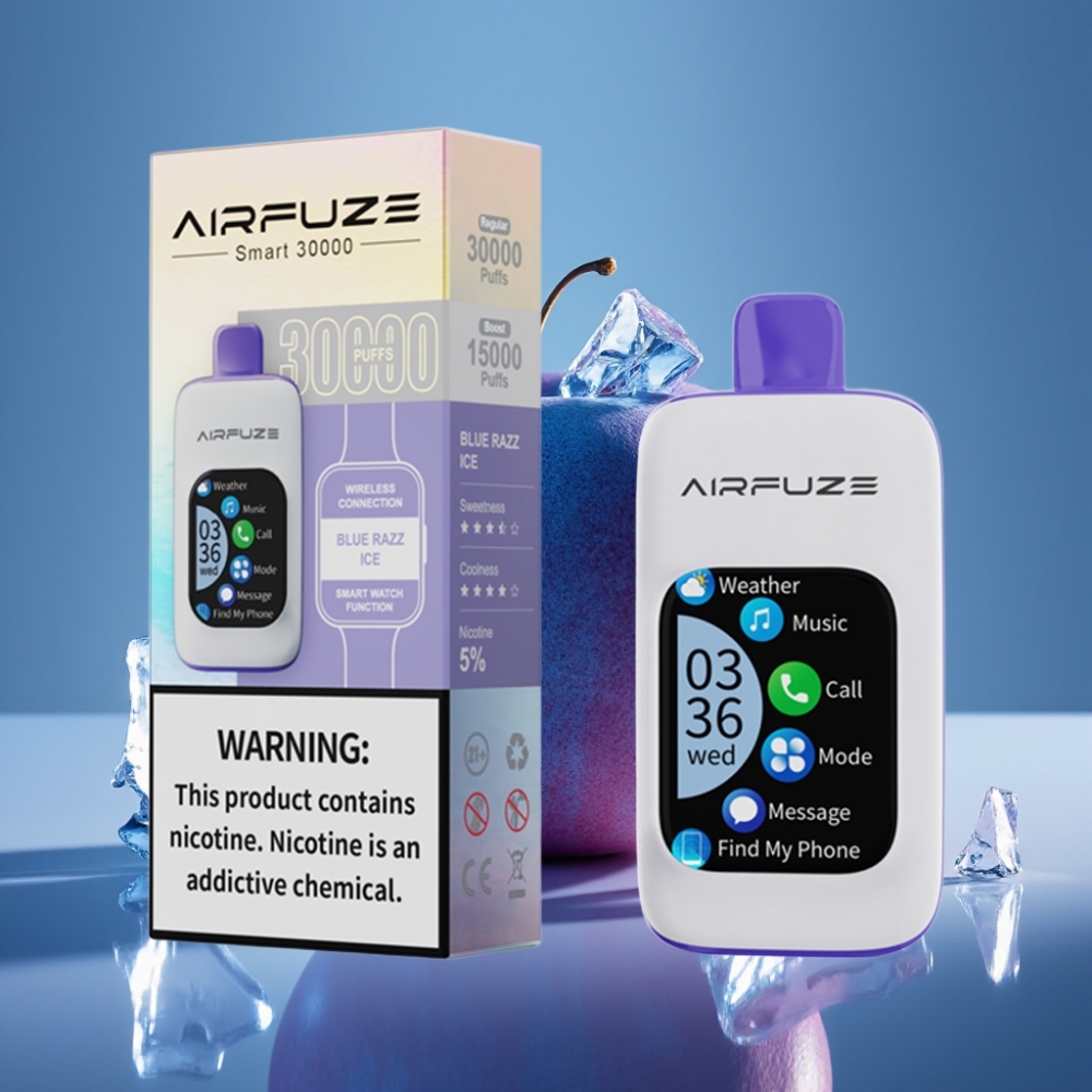 AirFuze Smart 30000 Puffs Engangs Pod Blå Bringebær Is med Skjerm 2.01\" TFT Type-C 900mAh