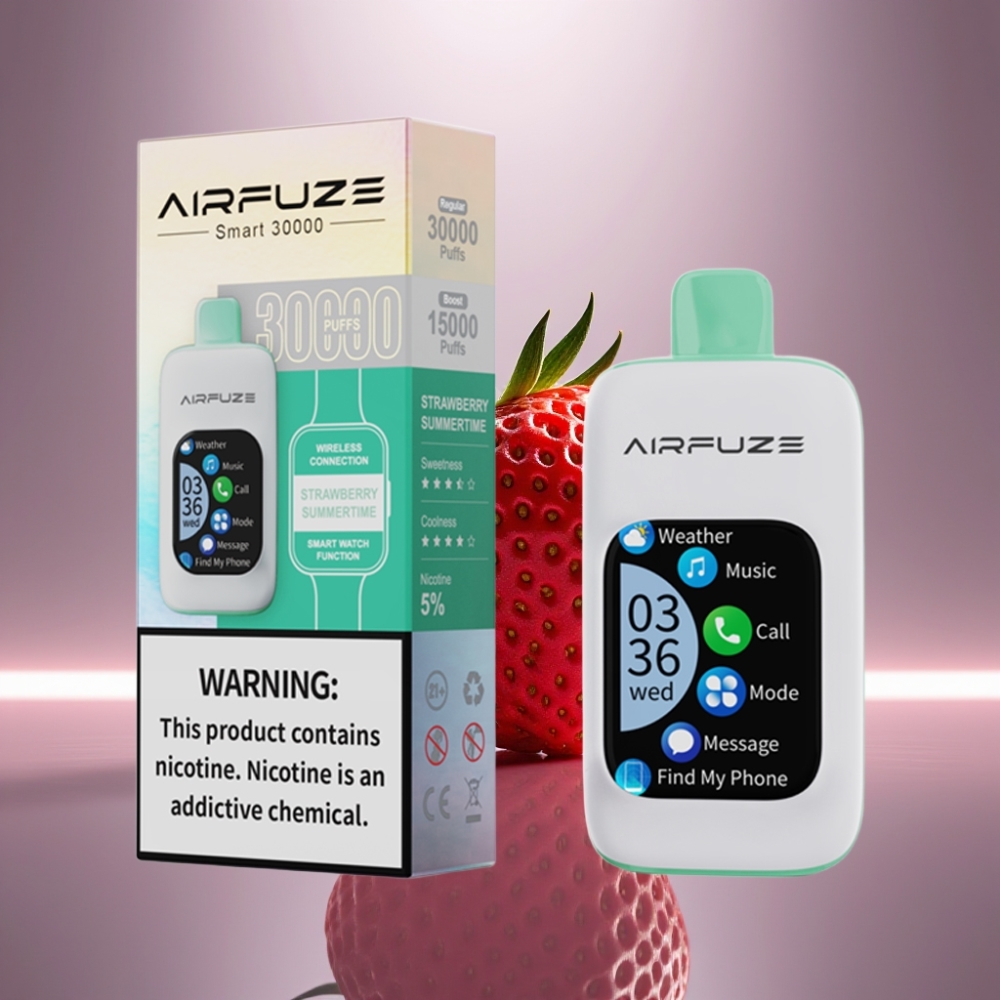AirFuze Smart 30000 Puffs Engangs Pod Jordbær Sommer med 2.01\" Touchskjerm, 5% Nikotin, 900mAh, Type-C