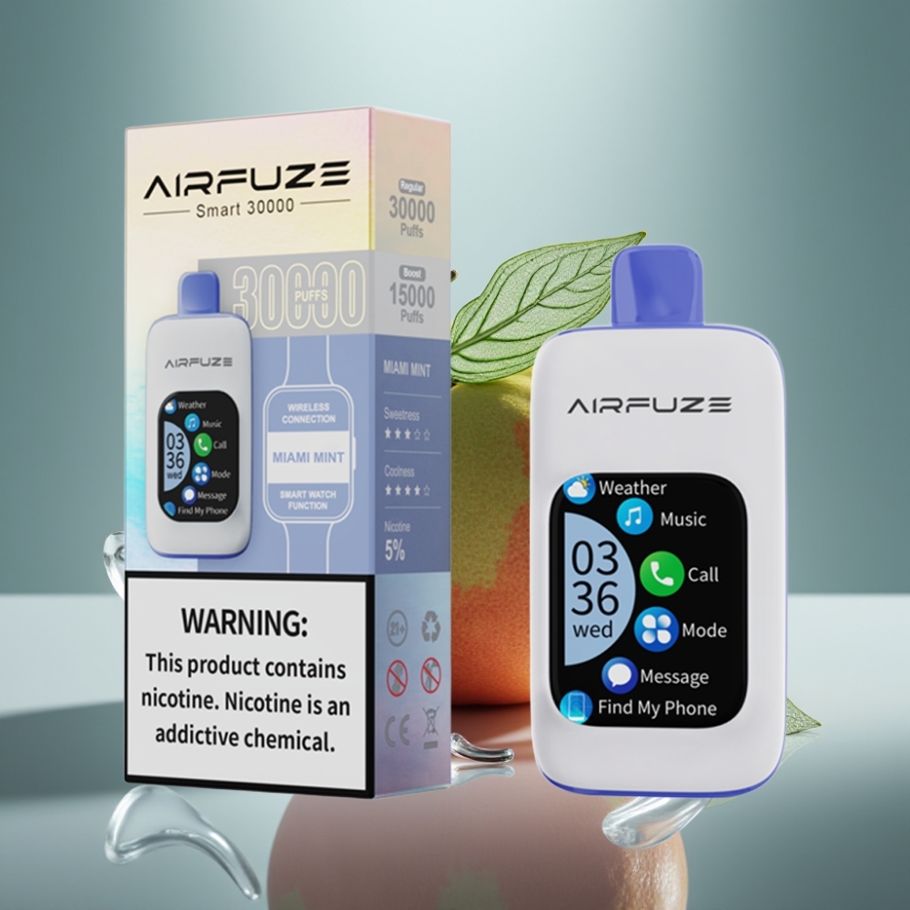 AirFuze Smart 30000 Puffs Engangs-Pod Miami Mynte med 2.01\" TFT-touchskjerm, 5% Nikotin, 900mAh, Type-C