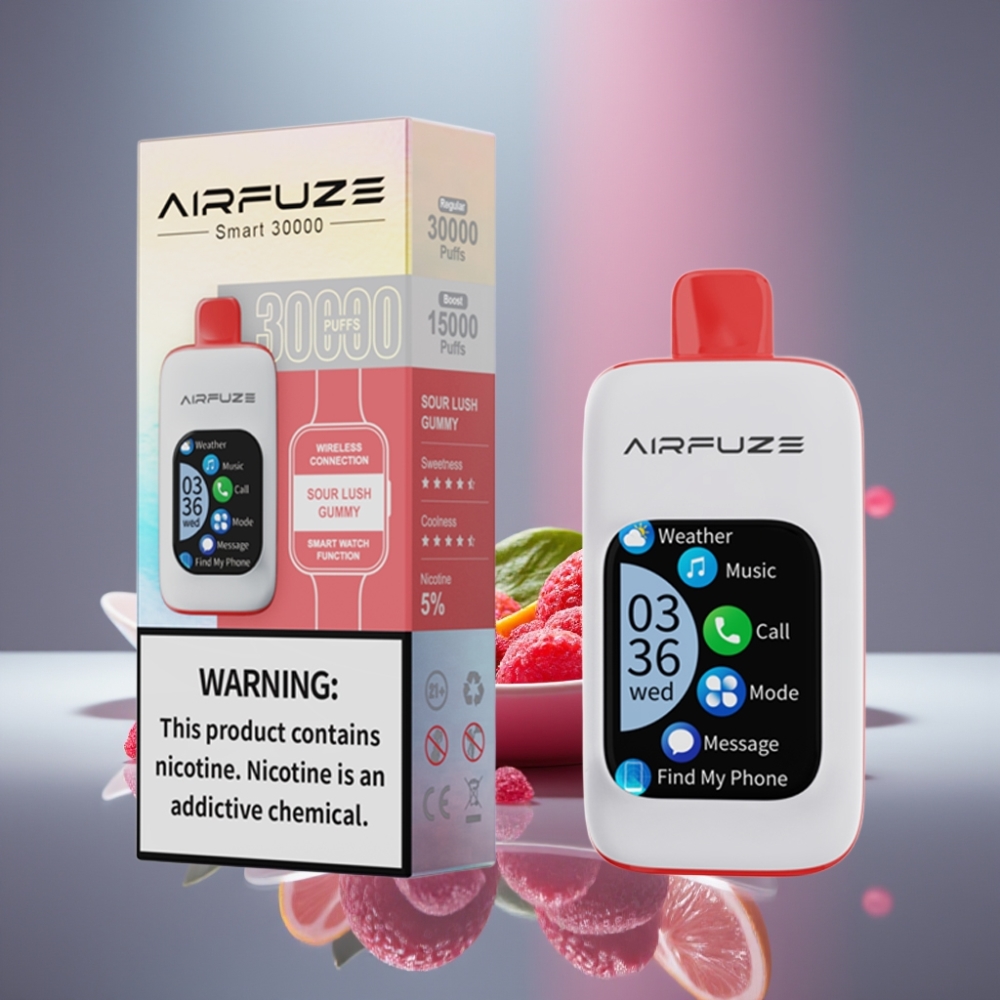 AirFuze Smart 30000 Puffs Engangs Pod Sur Lush Gummy 900mAh Type-C Touchskjerm
