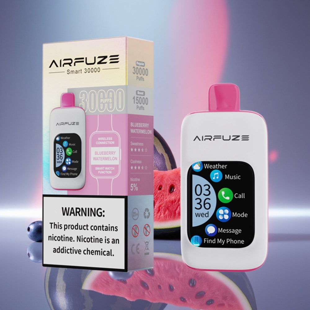 AirFuze Smart 30000 Puffs Engangs Vape Blåbær Vannmelon med 2.01\" TFT-touchskjerm, 900mAh batteri, Type-C lading