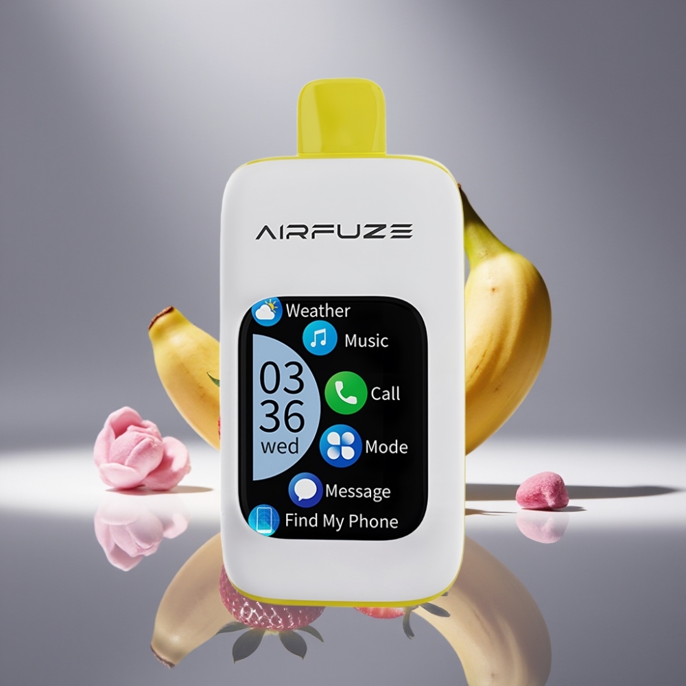 AirFuze Smart 30000 Puffs Engangs Vape Jordbær Banan 5% Nikotin 900mAh Type-C Skjerm