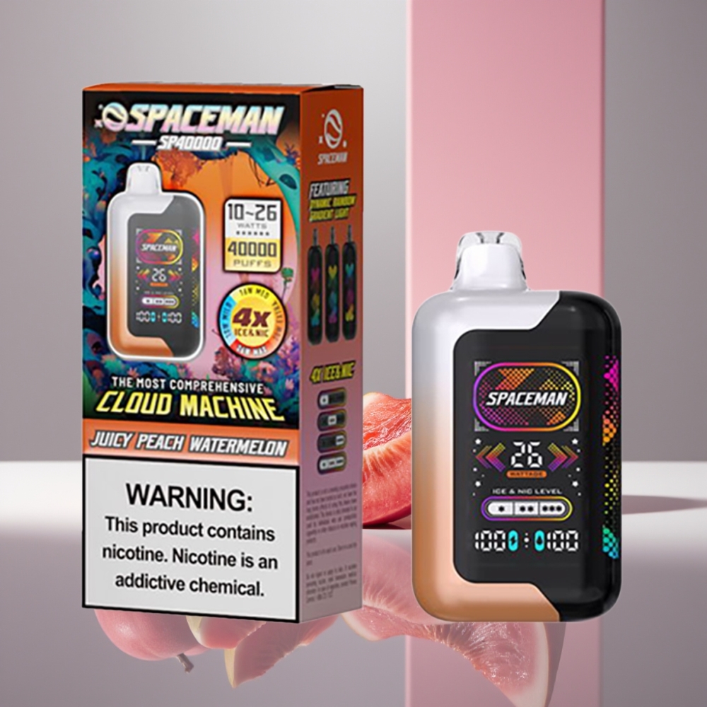 SMOK Spaceman SP40000 40000 Puffs Nikotinfri Disposable Vape Saftig Fersken Vannmelon 20ml 1000mAh Skjerm Dynamisk Lys